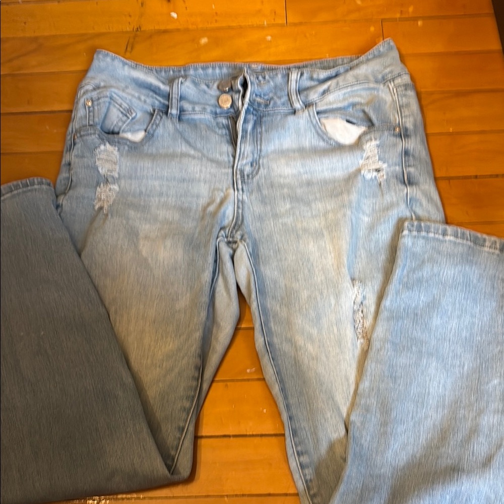 Refuge Blue Straight Leg Jeans with Casual Distressing